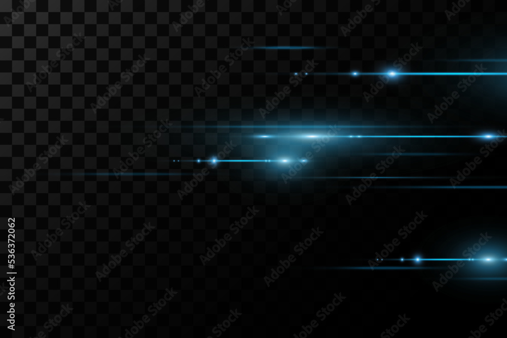 Blue light gushed out in a transparent beam, a line on a transparent ...