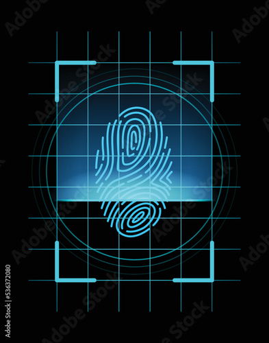 Fingerprint identification. Futuristic technology. Scan fingerprint, security or identification system concept, vector illustration. Biometric data design. Security system of thumb lines
