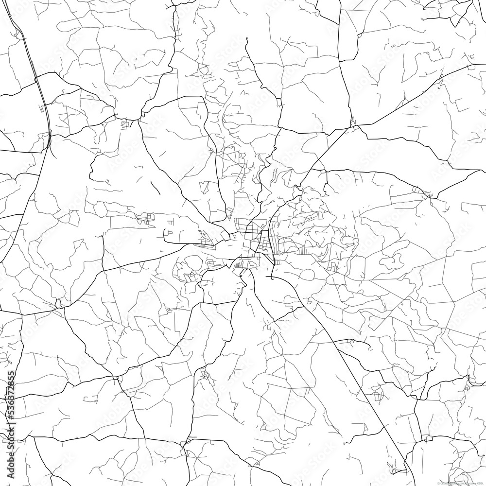 Area map of Pisek Czech Republic with white background and black roads