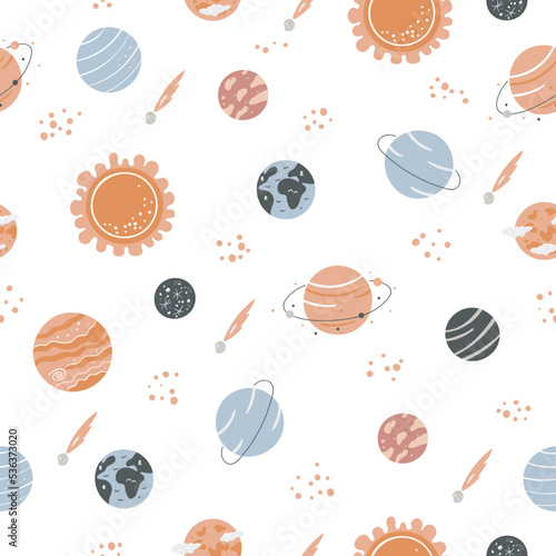 Seamless pattern with different planets