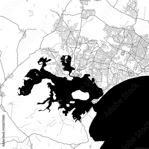 Area map of Poole United Kingdom with white background and black roads photo