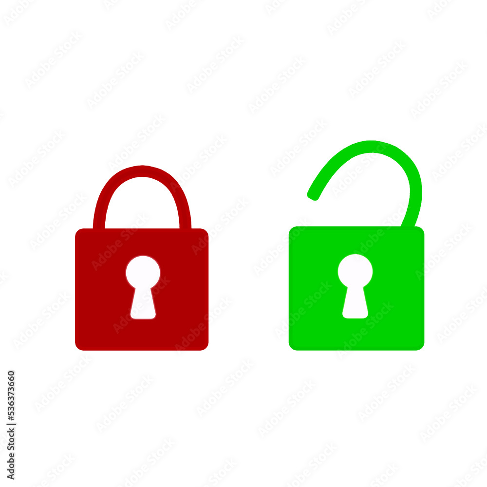 OPEN LOCK AND closen LOCK ICON, RED AND GREEN ICONS ON WHITE BACKGROUND VECTOR ILLUSTRATION OPEN LOCK AND closen LOCK ICON, RED AND GREEN ICONS ON WHITE BACKGROUND VECTOR ILLUSTRATION