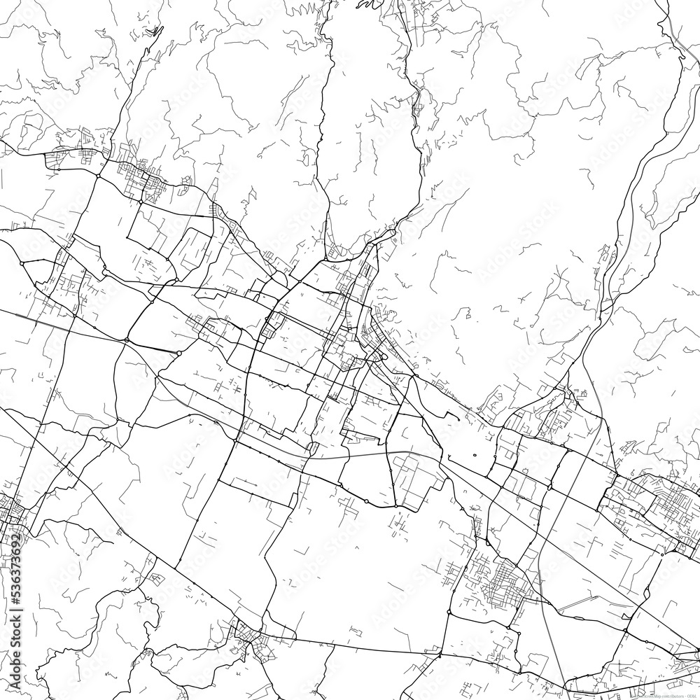 Area map of Prato Italy with white background and black roads
