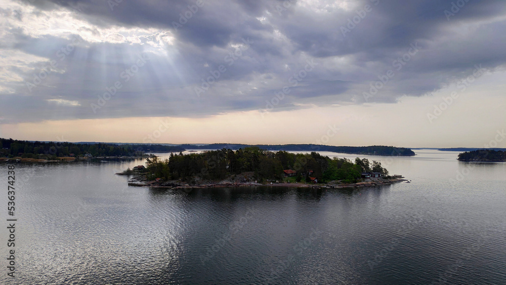 sunset over the island