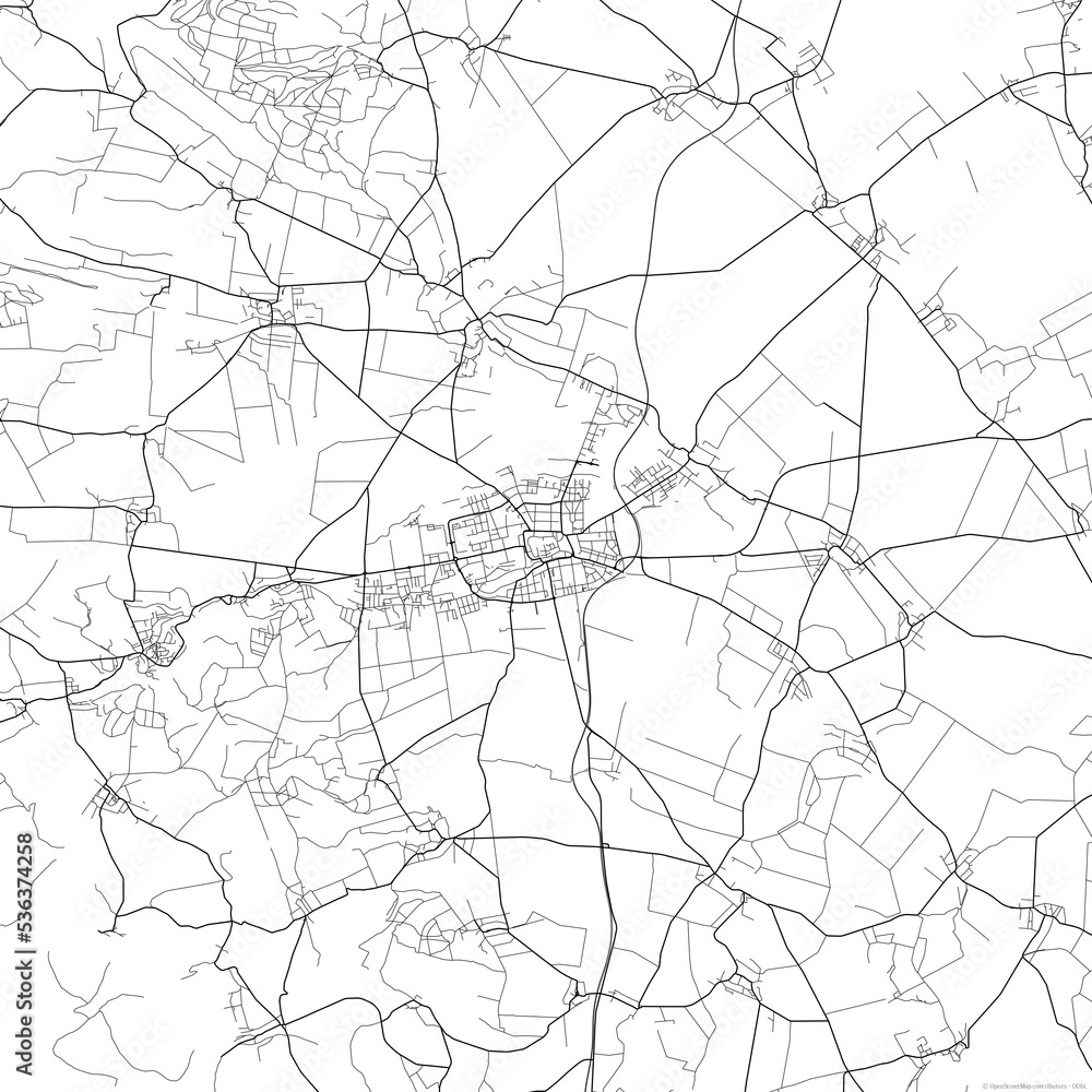 Obraz premium Area map of Prostejov Czech Republic with white background and black roads