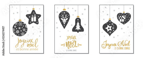 Carte de noël doré et noir - joyeux Noel. Noel French Christmas. collection
