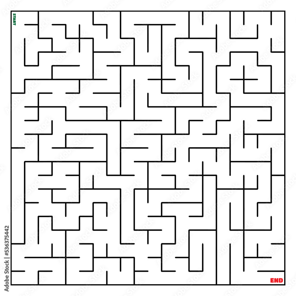 The maze coloring page finds the right way to the solution. square maze black line on white background The maze coloring page finds the right way to the solution. square maze black line on white background