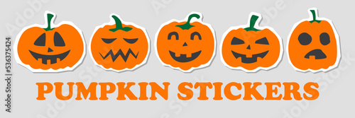 Halloween pumpkin stickers with white outline. Sticker icon set. Vector illustration