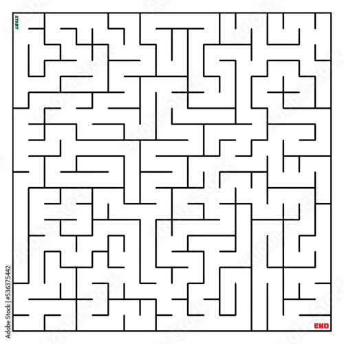 The maze coloring page finds the right way to the solution. square maze black line on white background