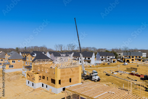 Εκτύπωση καμβά Aerial top view of unfinished subdivision incomplete neighborhoods housing const