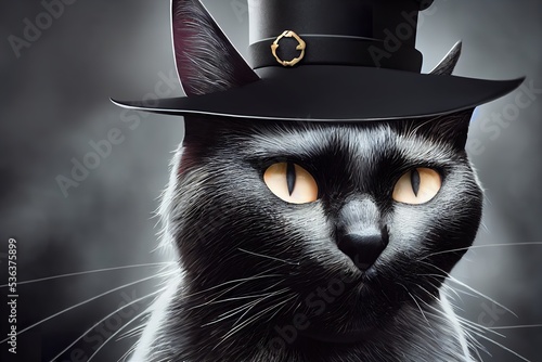 Black cat with a witch hat