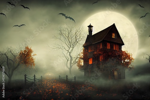 Haunted house in a foggy forest, halloween © Dieter Holstein