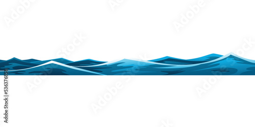 Ocean or sea decorative water wave. Vector horisontal pattern for ui games. Stylized blue waves on white background