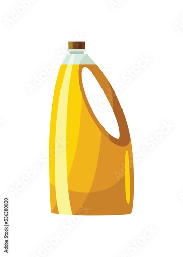 Vegetable oil bottle. Can with vitamin oil for cooking. Virgin organic healthy liquid product from seed. Isolated cartoon icon with sunflower product