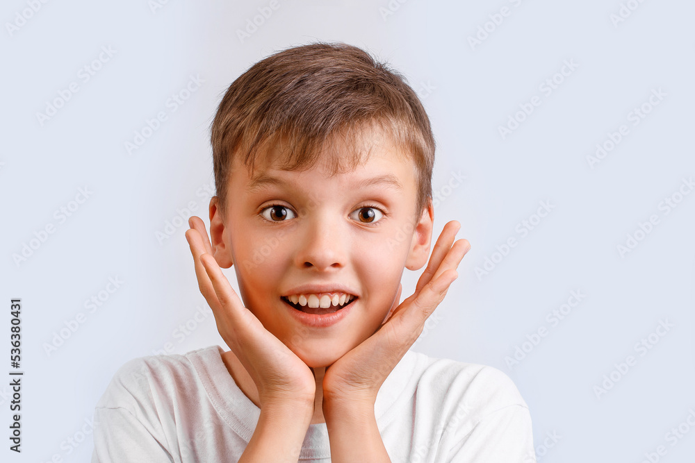 Portrait of wondered and excited and shoсked boy Portrait of wondered and excited and shoсked boy