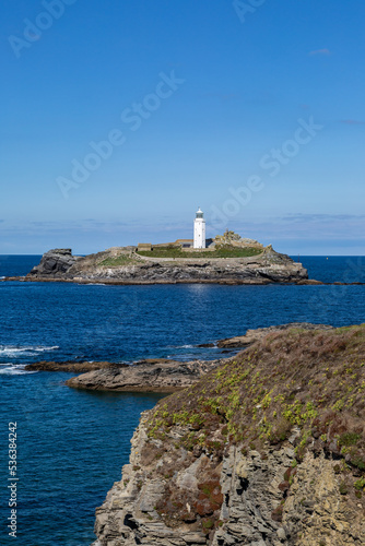 A view of Godrevy Lighthouse in St Ives Bay, Cornwall
