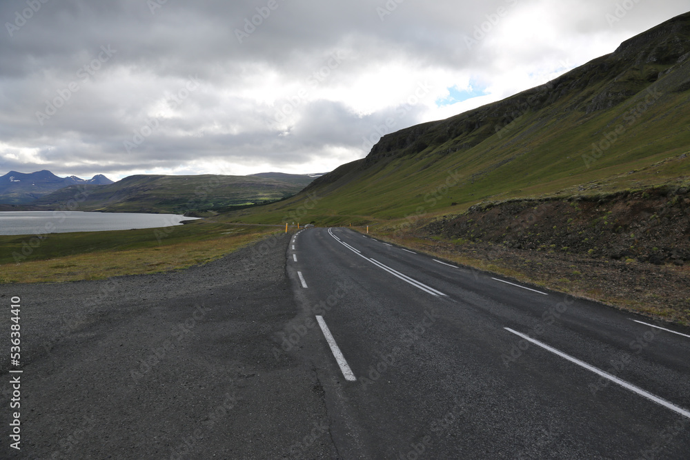 Naklejka premium The Hvalfjarðarvegur otherwise known as Route 47 is a highway in western Iceland that runs around the Hvalfjörður fjord..