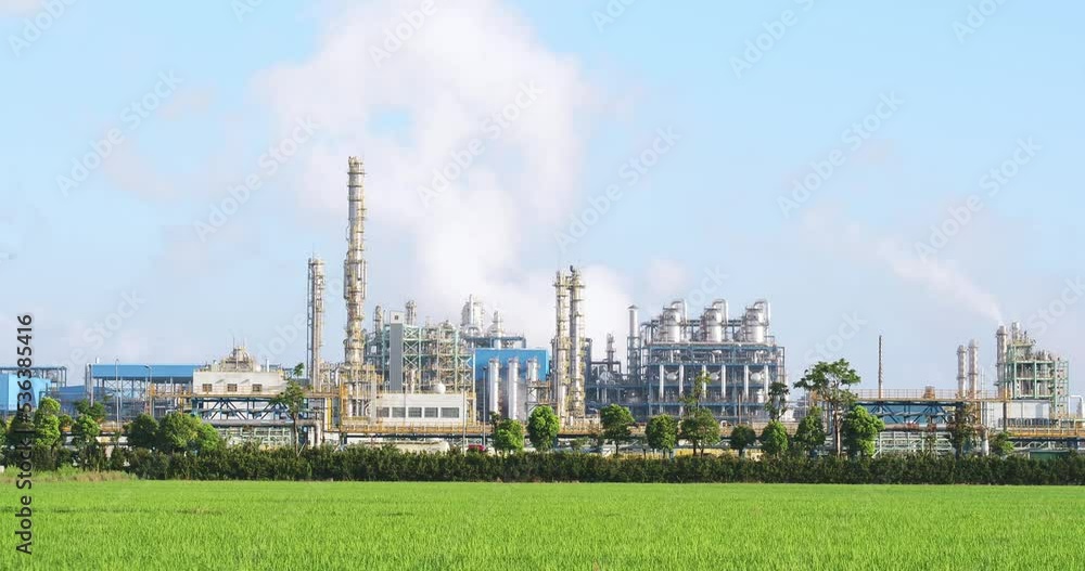 aerial view of chemical factory in field aerial view of chemical factory in field