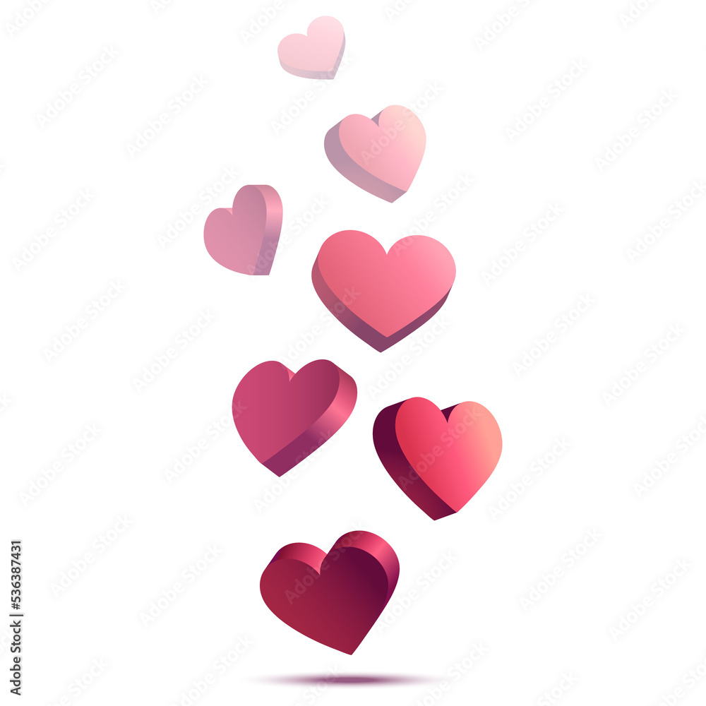 Red 3d hearts floating web buttons isolated on transparent background. Like icons for live stream video chat.	
