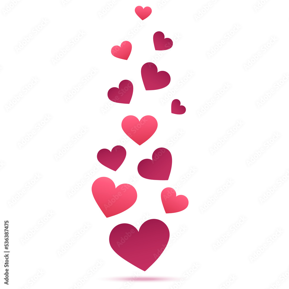 Flying hearts isolated on white background. Live video and likes. Social media concept	
