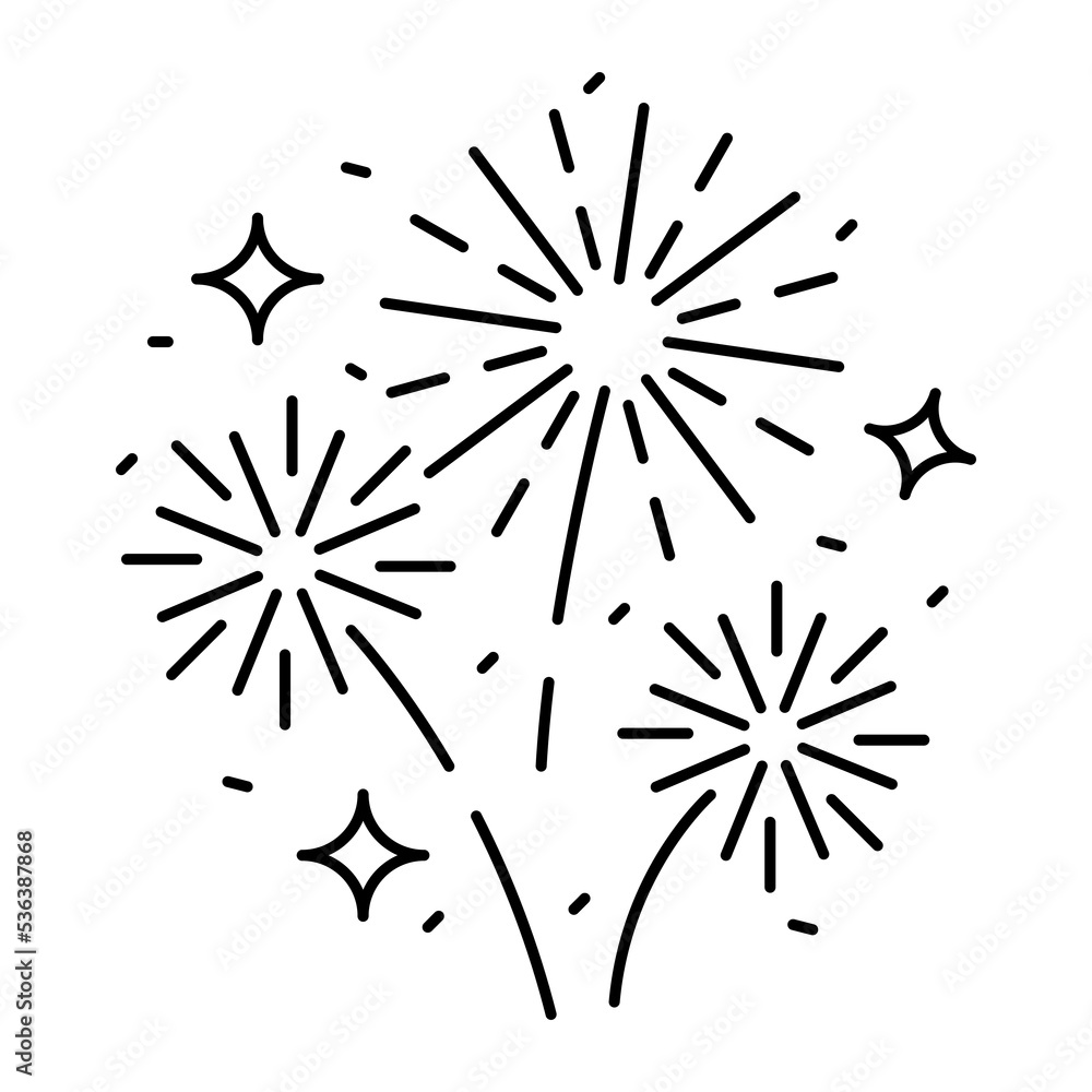 Obraz premium Fireworks line icon, outline vector sign, linear pictogram isolated on white. logo illustration. New year, christmas and celebration carnival. Happy new year
