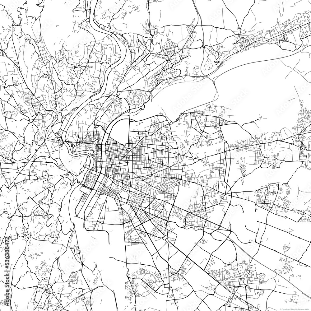 Area map of Villeurbanne France with white background and black roads