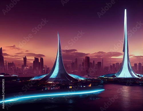 Futuristic scifi ultra modern hadid wave tower photo