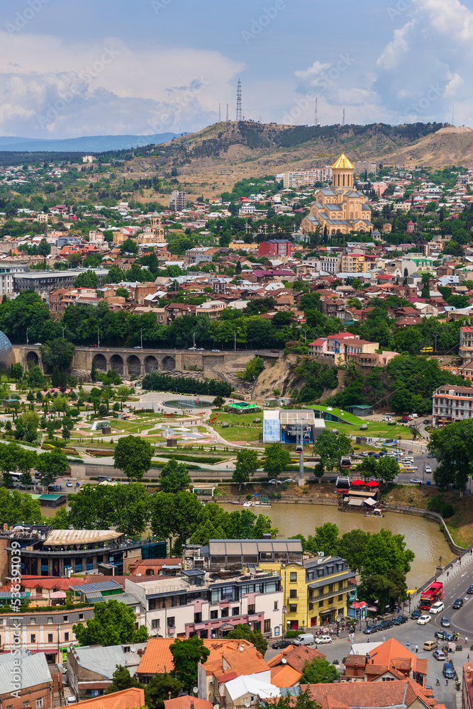 TBILISI, GEORGIA - MAY 26, 2018: Downtown of Tbilisi, Georgia. Tbilisi is the capital and the largest city of Geogia with 1,5 mln people population
