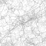 Area map of Wuppertal Germany with white background and black roads