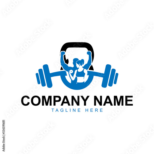 Man Woman Fitness with Kettlebell Logo Vector