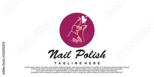 Nail salon icon logo design manicure vector design nail polish and female finger logotype Premium Vector