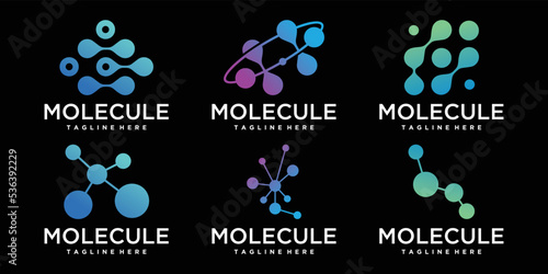 Set of monogram logo with dot concept. universal colorful biotechnology molecule atom dna chip symbol. this logo is suitable for research, science, medical, logotype, technology, lab, Premium Vector