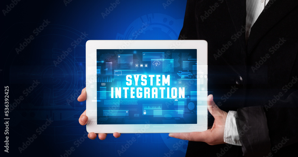 Person holding tablet, security concept Person holding tablet, security concept