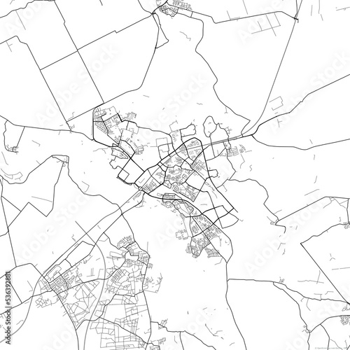 Area map of Zwolle Netherlands with white background and black roads