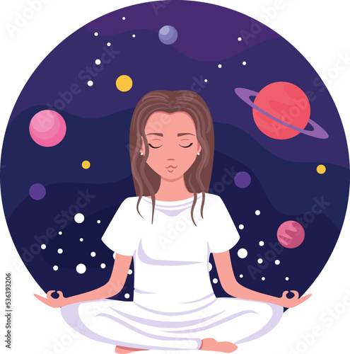 Woman meditating in lotus. Concept illustration for yoga, meditation, relax
