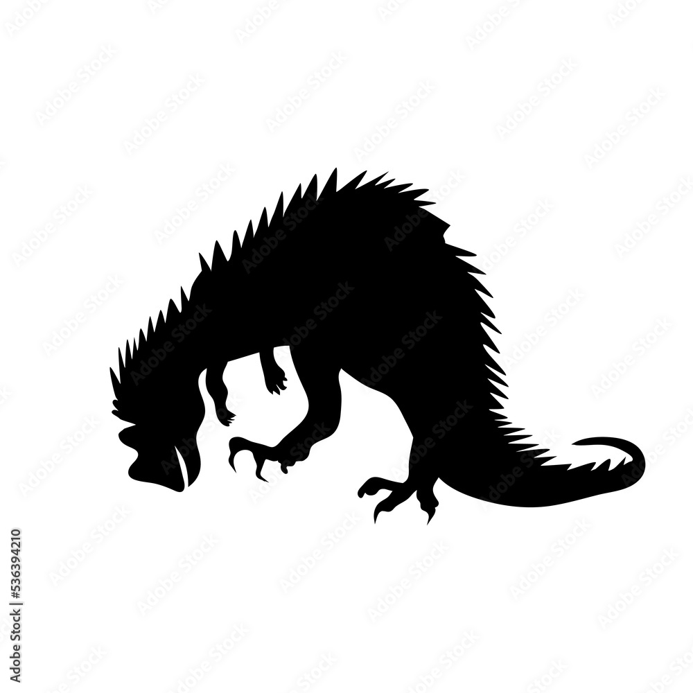 Dinosaur silhouette. Dinosaurs and Jurassic dino monsters icons. Vector silhouette of triceratops or T-rex, brontosaurus and stegosaurus, ceratosaurus and parasaurolophus reptile