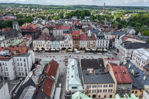 Drone view of Old Town Market Square in historic part of Cieszyn, Poland