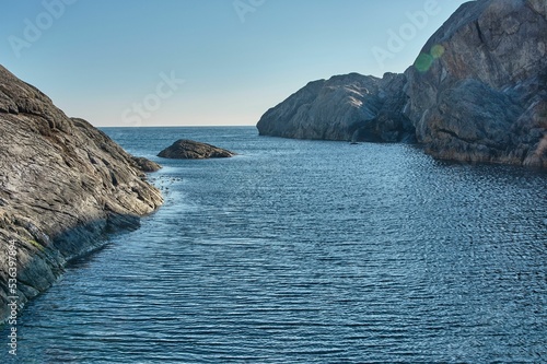 Beautiful landscape of rocky cliffs facing the sea in Flekkefjord, Norway photo