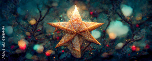 Glowing Christmas star as panorama background
