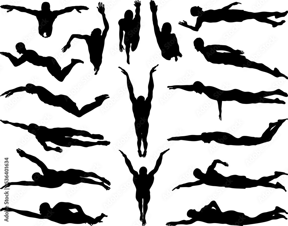 PNG Swimmers, Black silhouettes PNG Swimmers, Black silhouettes
