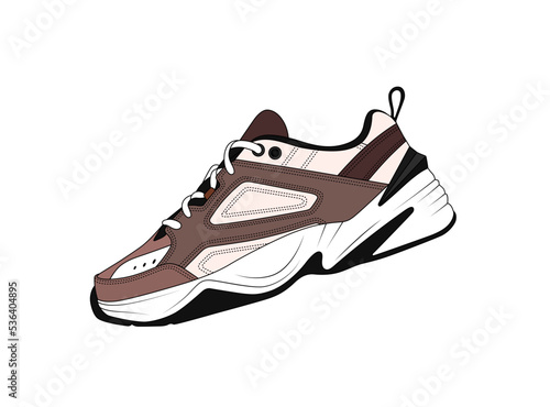 Vector casual sneakers silhouette. Sneakerhead trendy item illustration. Beige trainers shoes, side view. Man footwear shop logo. USA casual style. Sport shoe icon. Gym sportwear. Active walk symbol