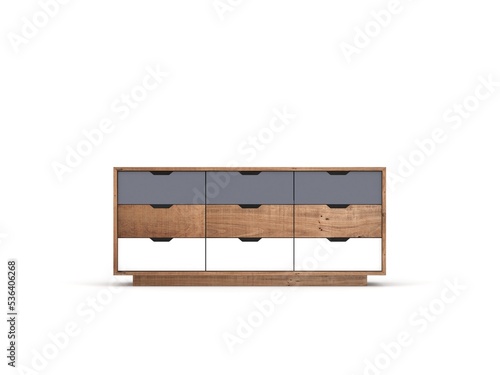 Wooden bureau large chest mockup isolated on white background, 3d rendering