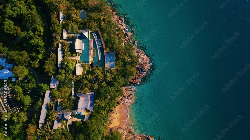 Naklejka premium Top view of a villa of a coast in Phuket, Thailand