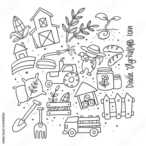 agriculture doodle icon set
