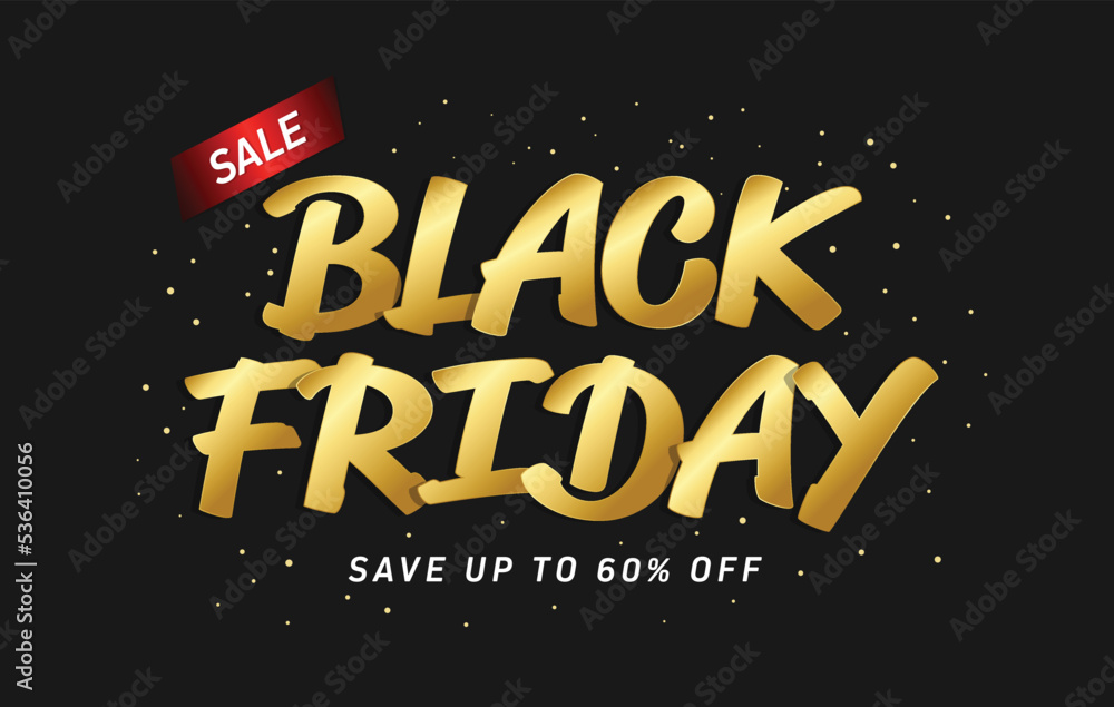 Black Friday Sale gold typography on black background. Template ad for promotion and advertising in web. Vector illustration.