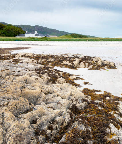 Traigh Beach,deseted, at sunset and view across the bay,Arisaig,Scotland,UK. photo