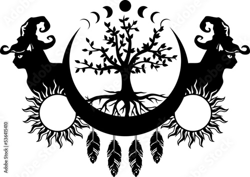 witch Tree of Life vector - Halloween magical theme