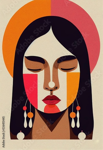 Colorful illustration of an Indigenous woman's portrait