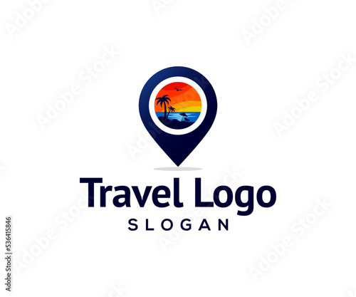 Travel point logo design. Beach point logo design template. Travel logo design
