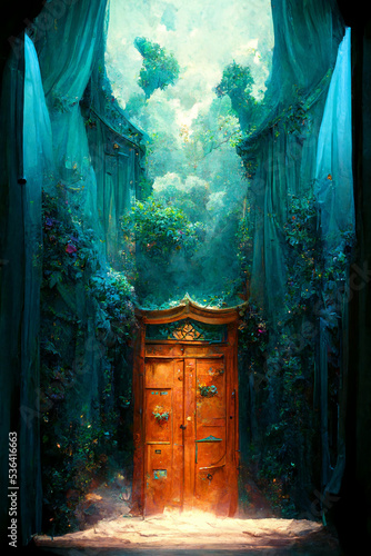 Concept art illustration of magic wardrobe secret garden photo